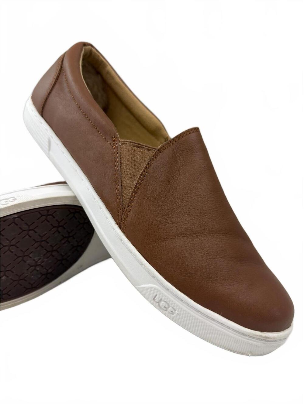 UGG Alameda Womens Size 11 Brown Leather Slip On Sneakers Loafers 1102292